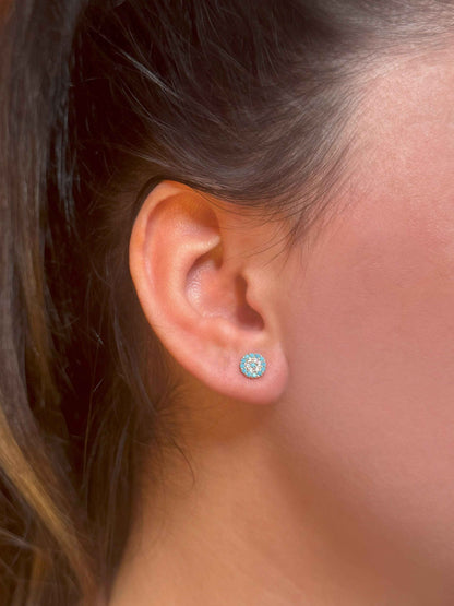 Mini Turquoise White Circle Silver Earrings
