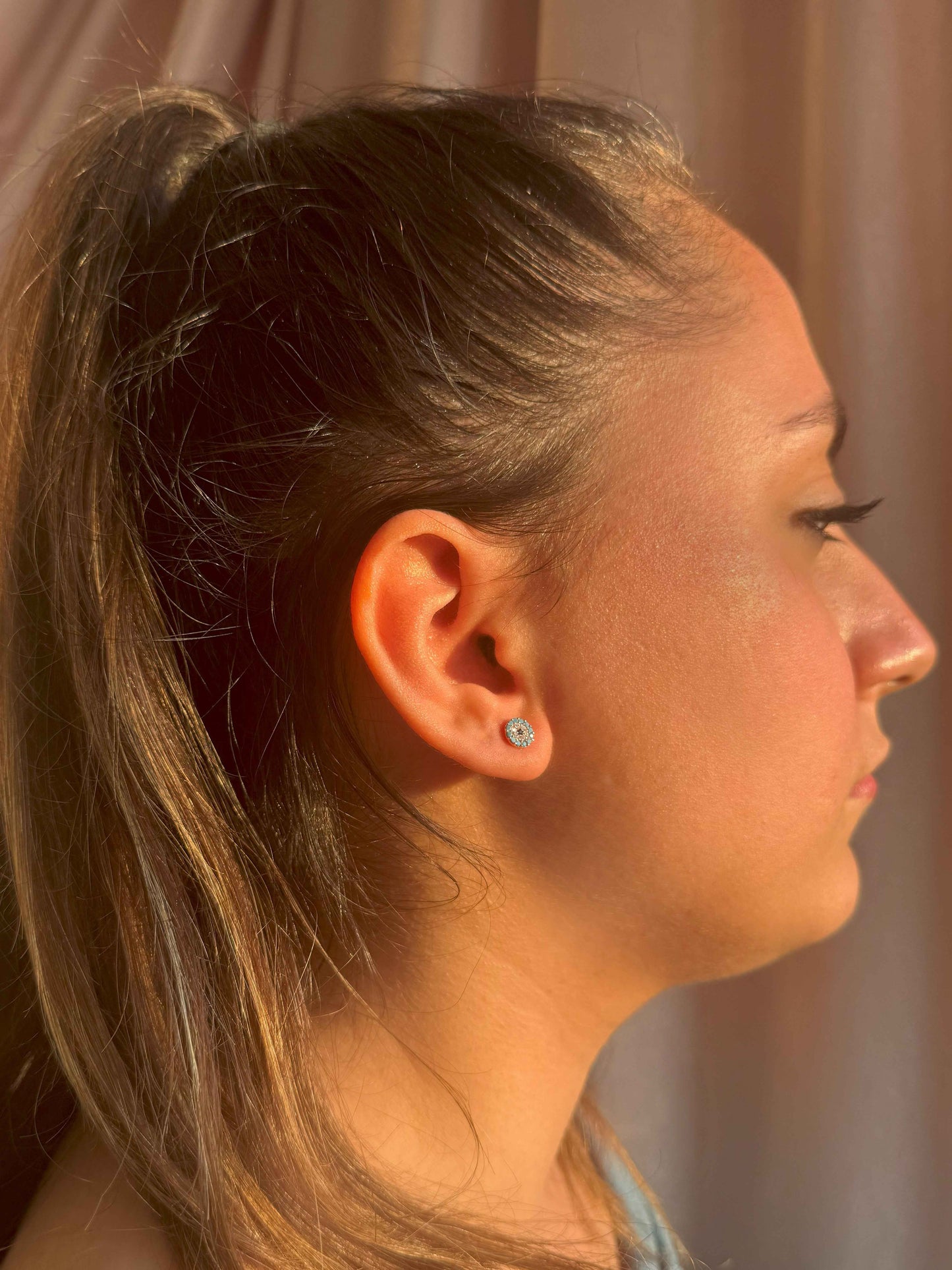 Mini Turquoise White Navy Circle Silver Earrings