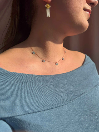 5 Turquoise White Navy Circle Silver Necklace
