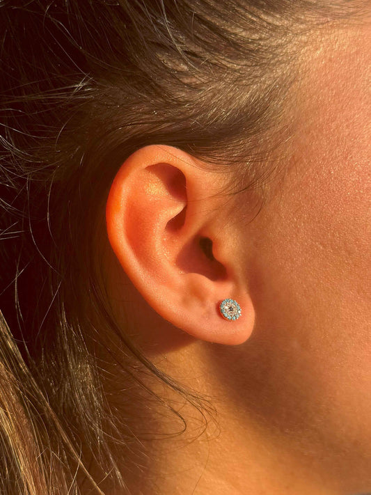 Mini Turquoise White Navy Circle Silver Earrings