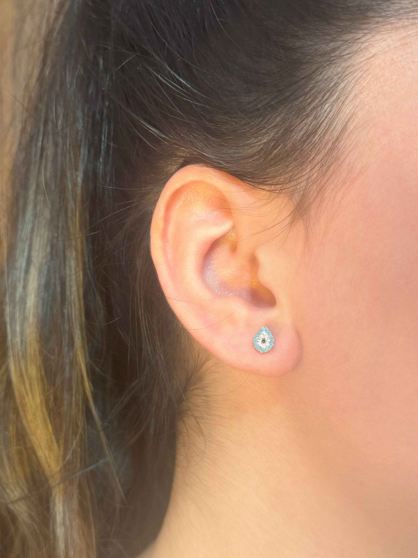 Mini Turquoise White Drop Silver Earrings