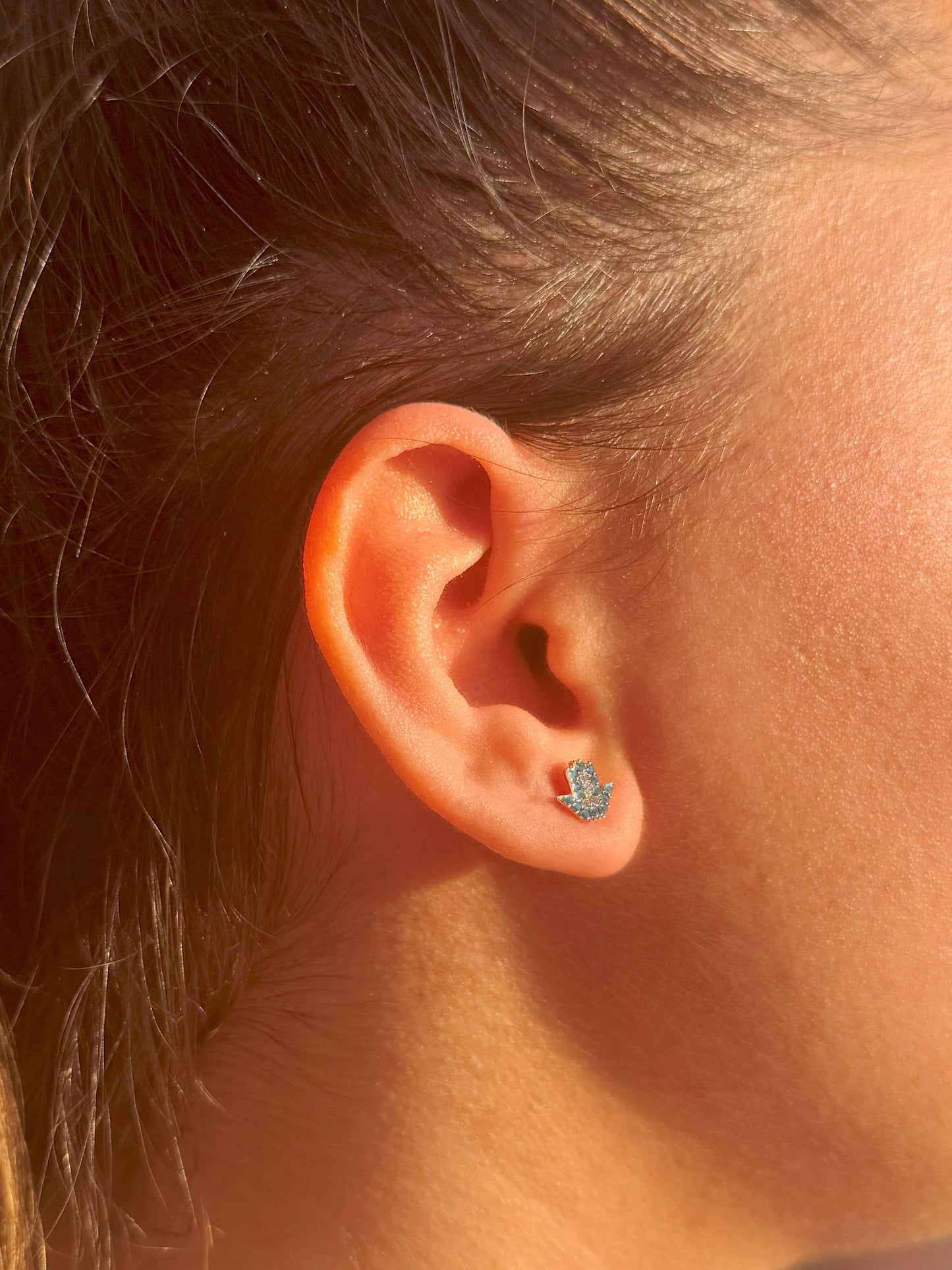 Mini Turquoise White Hand Silver Earrings