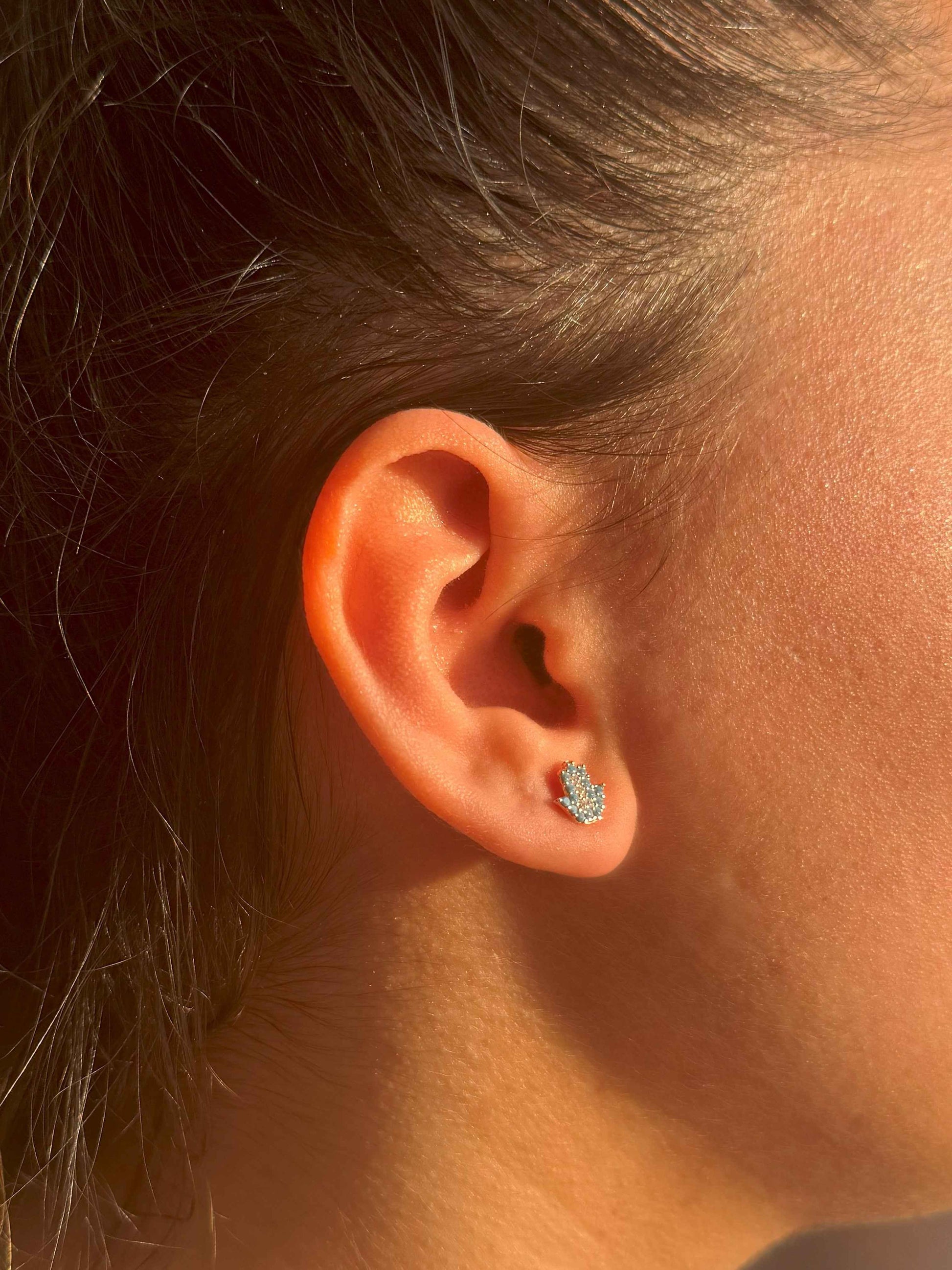 Mini Turquoise White Hand Silver Earrings