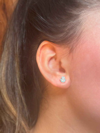Mini Turquoise White Hand Silver Earrings