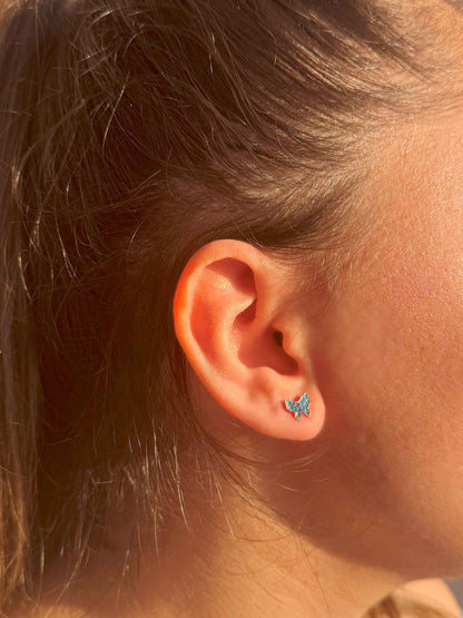 Mini Turquoise Butterfly Silver Earrings
