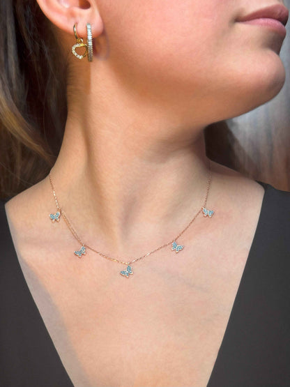 5 Turquoise Butterfly Silver Necklace