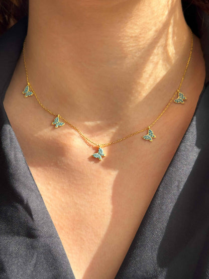 5 Turquoise Butterfly Silver Necklace