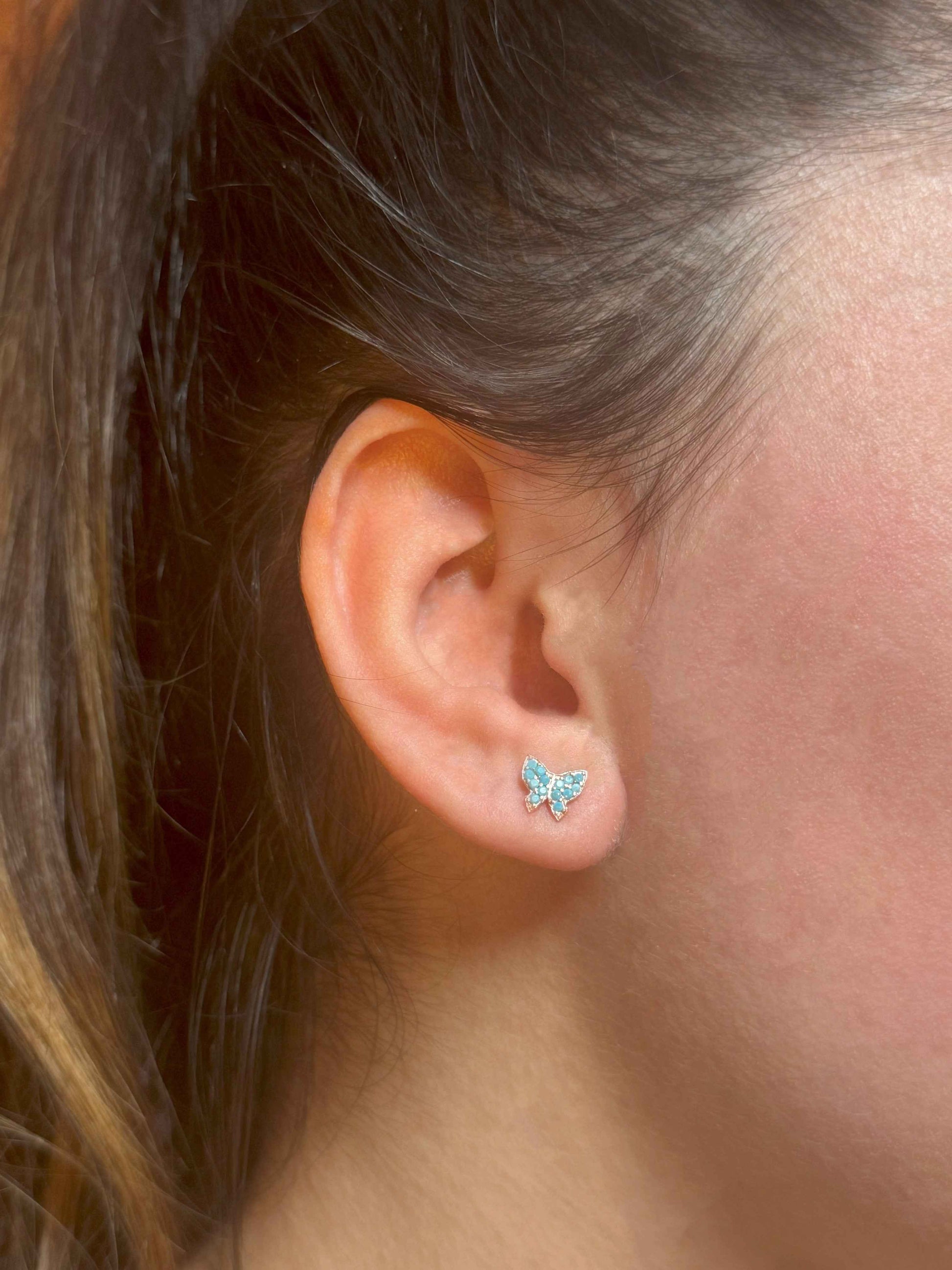 Mini Turquoise Butterfly Silver Earrings