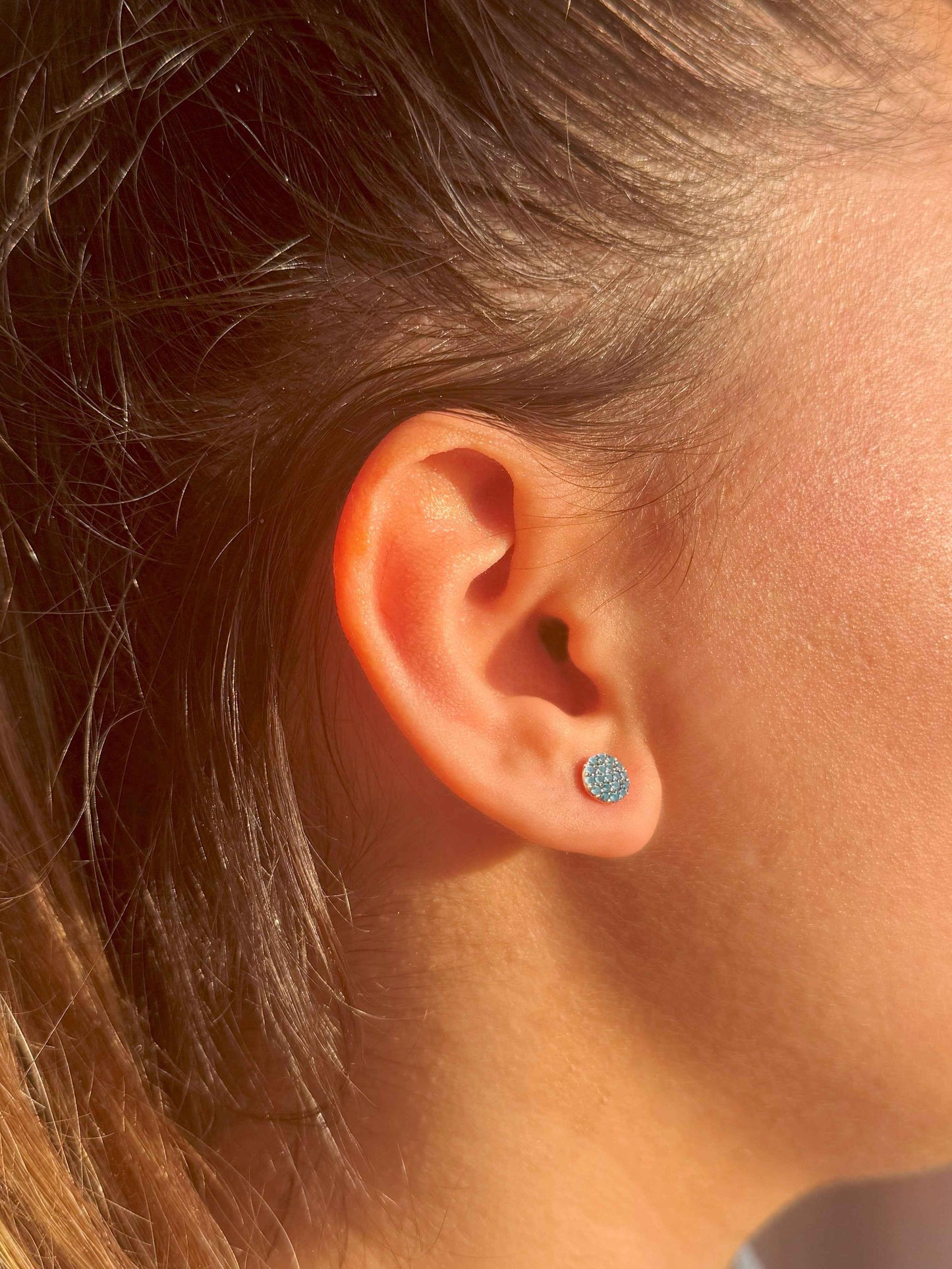 Mini Turquoise Circle Silver Earrings