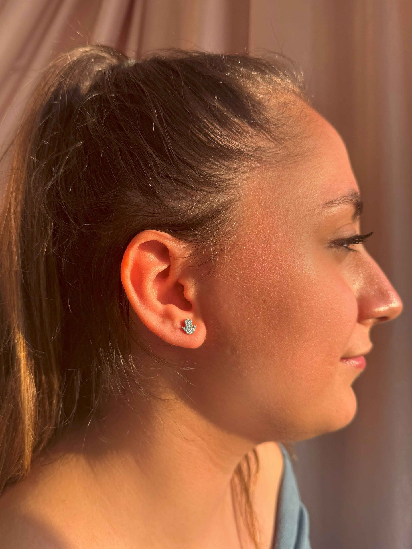 Mini Turquoise Hand Silver Earrings
