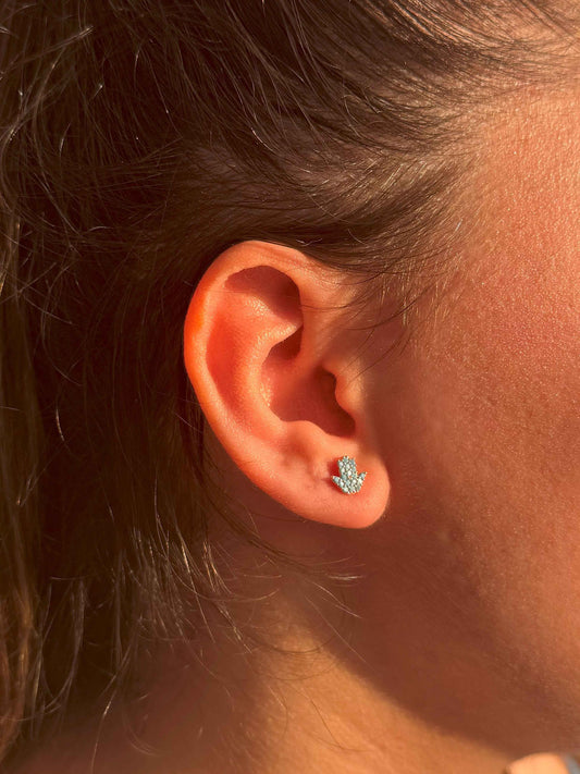 Mini Turquoise Hand Silver Earrings