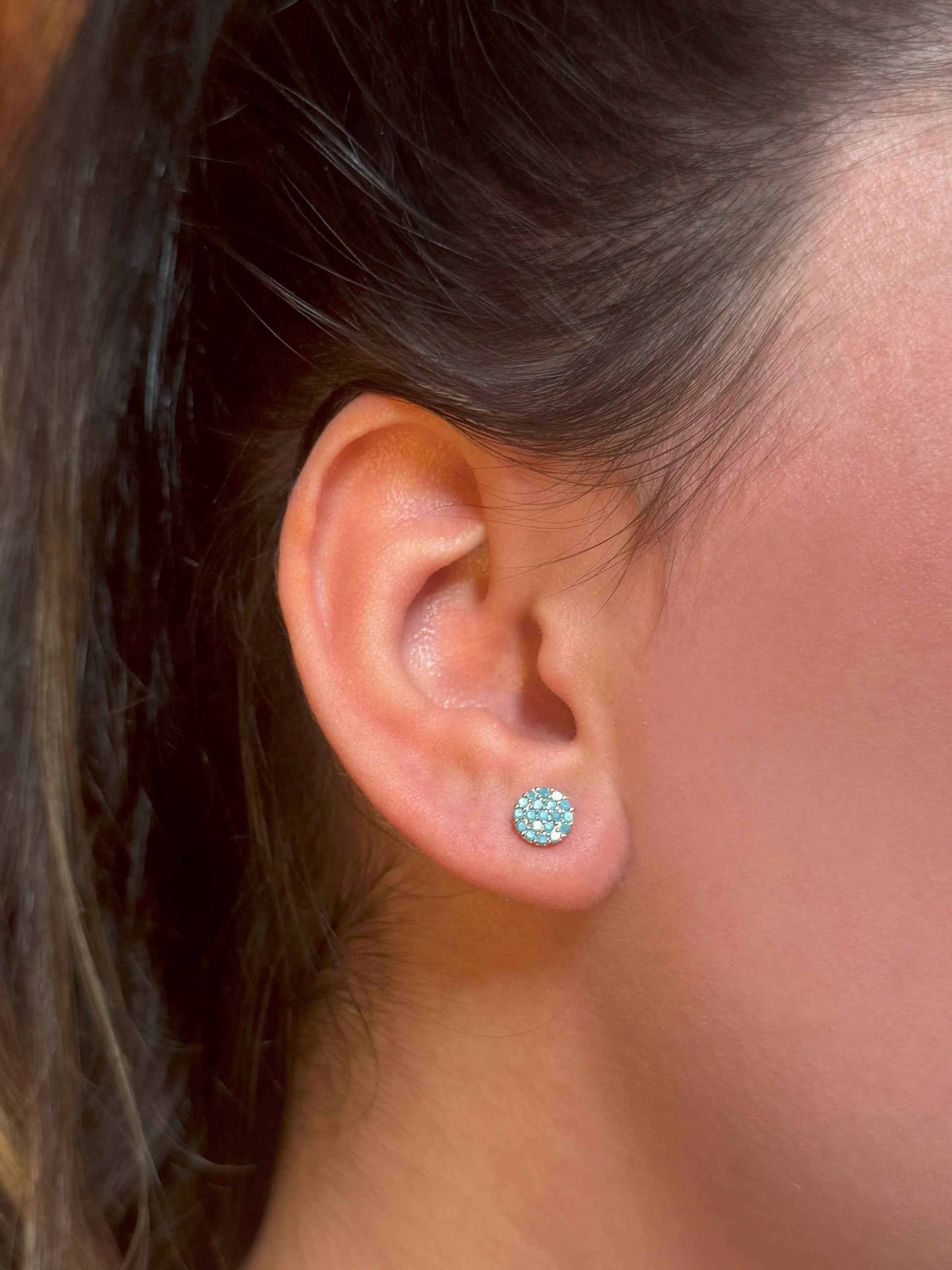Mini Turquoise Circle Silver Earrings