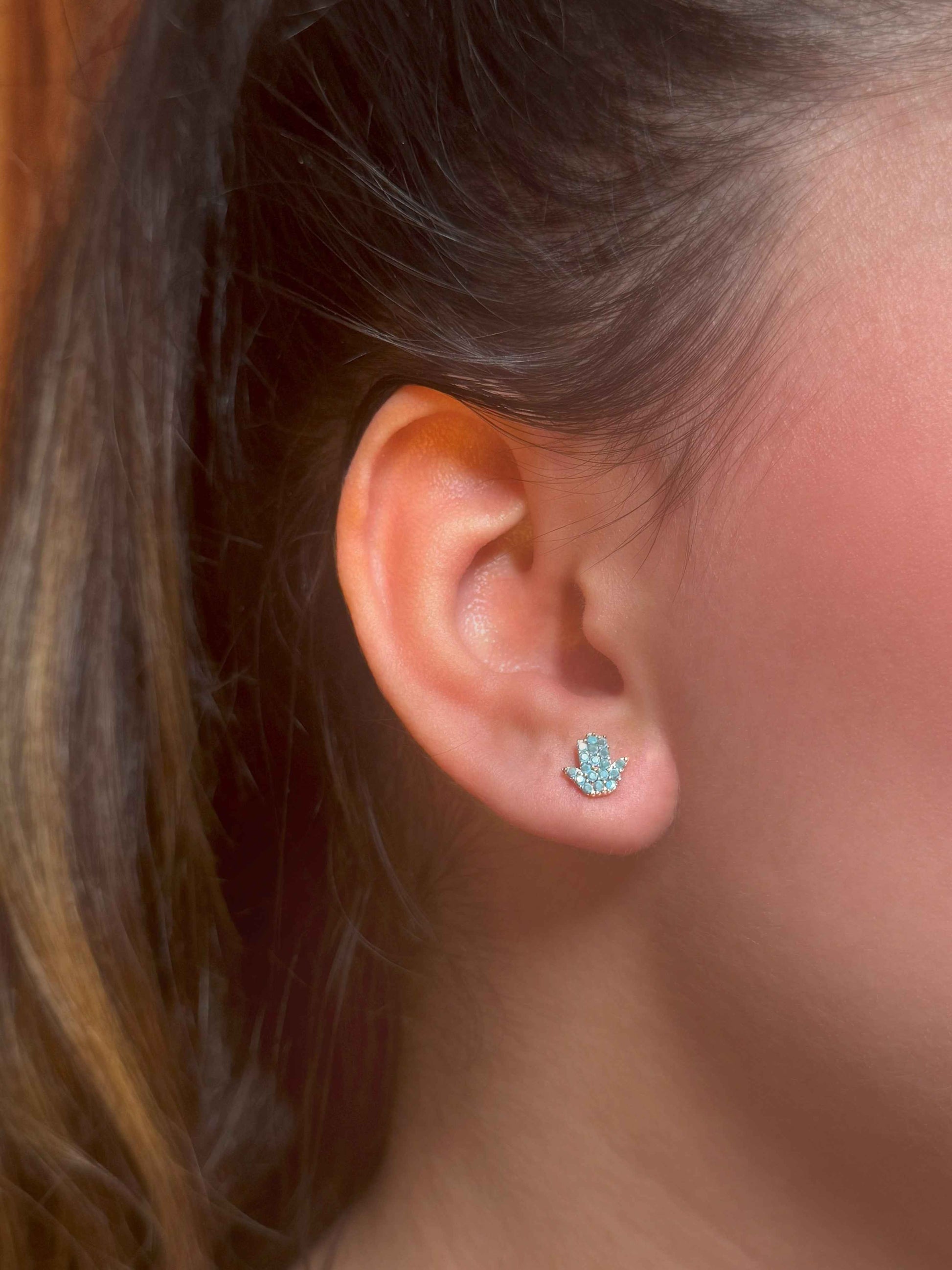 Mini Turquoise Hand Silver Earrings