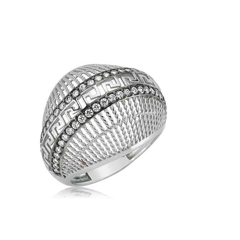 Double Row Stone Women's Silver Ring