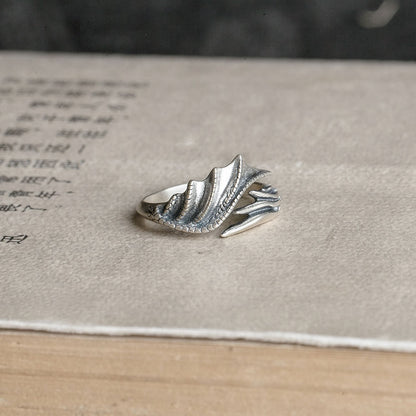 925 Sterling Silver Dragon Wings Ring Hand Jewelry