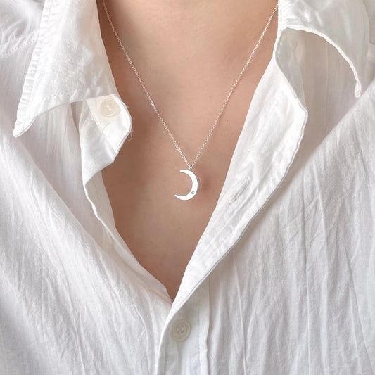 925 Sterling Silver Necklace Single Moon Necklace Cold Women