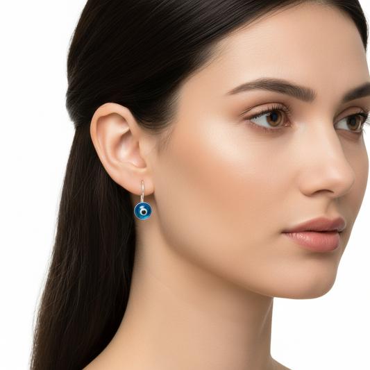 Evil Eye Dangle Silver Earrings