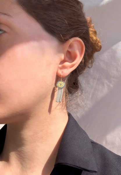 Round Tassels Silver Earrings