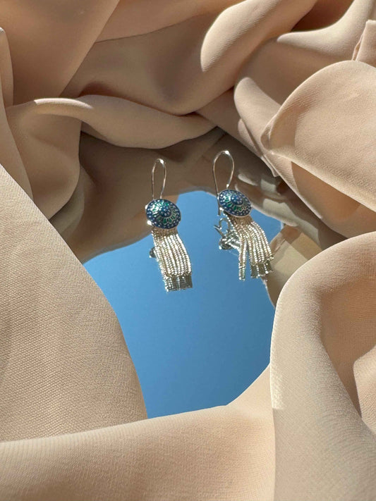 Round Domed Tassel Silver Earrings