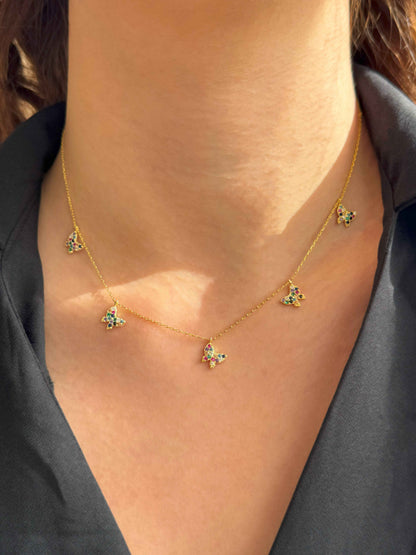 5 Mix Butterfly Silver Necklace