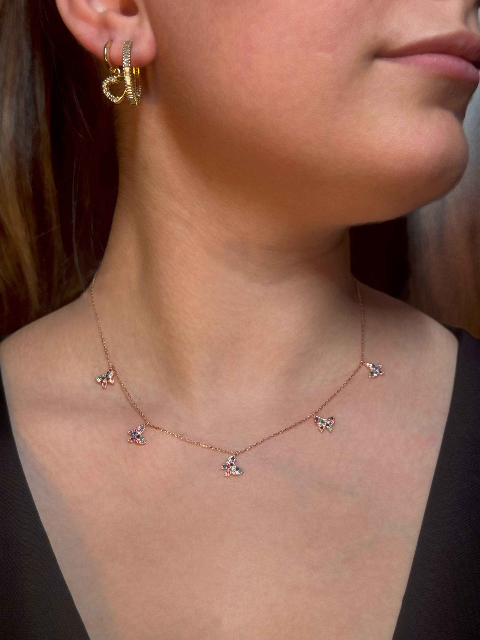 5 Mix Butterfly Silver Necklace