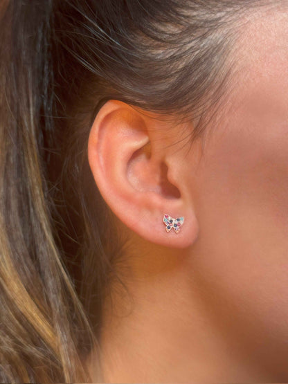 Mini Mix Butterfly Silver Earrings