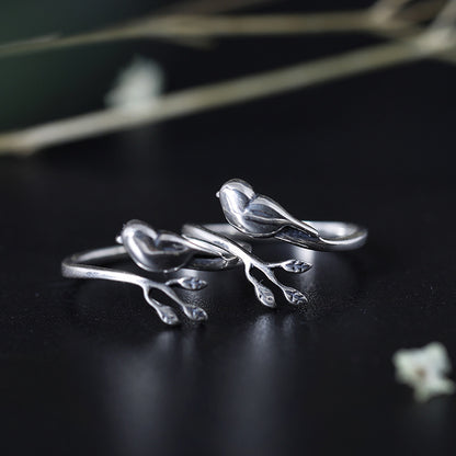 925 Silver Minimalist Creative Branch Vintage Artistic Bird Ring