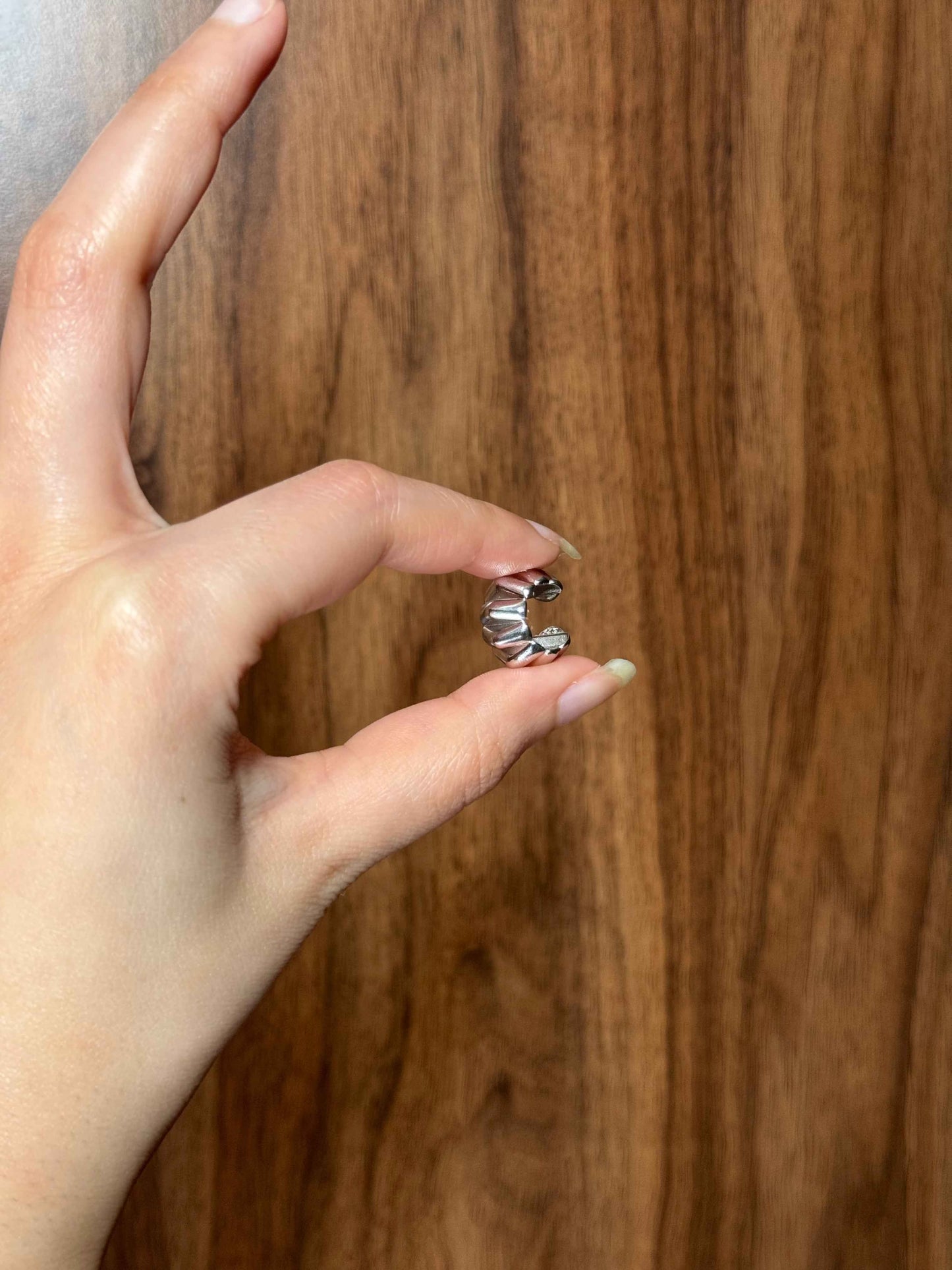 Accordion Silver Ear Cuff