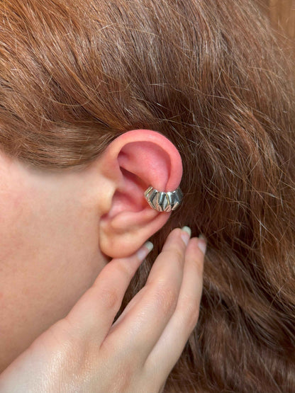 Accordion Silver Ear Cuff