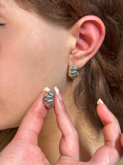 Accordion Hoops Silver Earrings