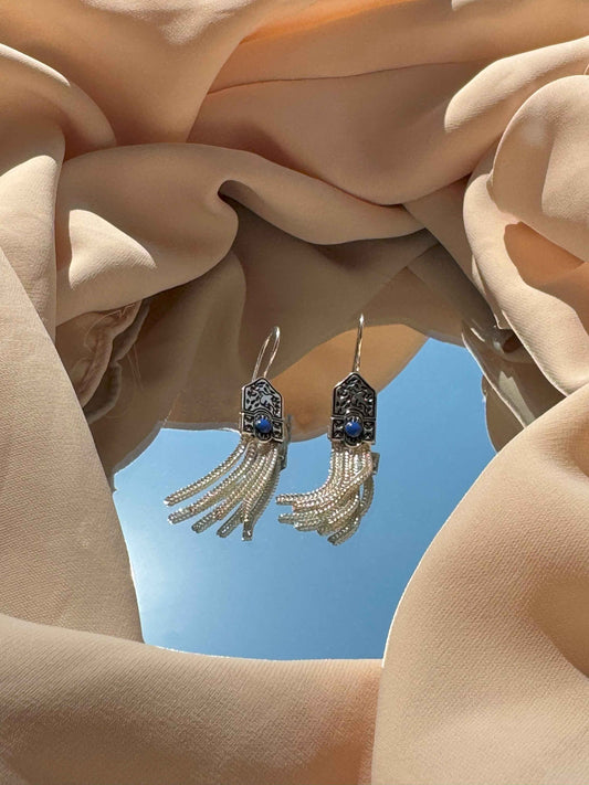 Pentagonal Tassel Silver Earrings