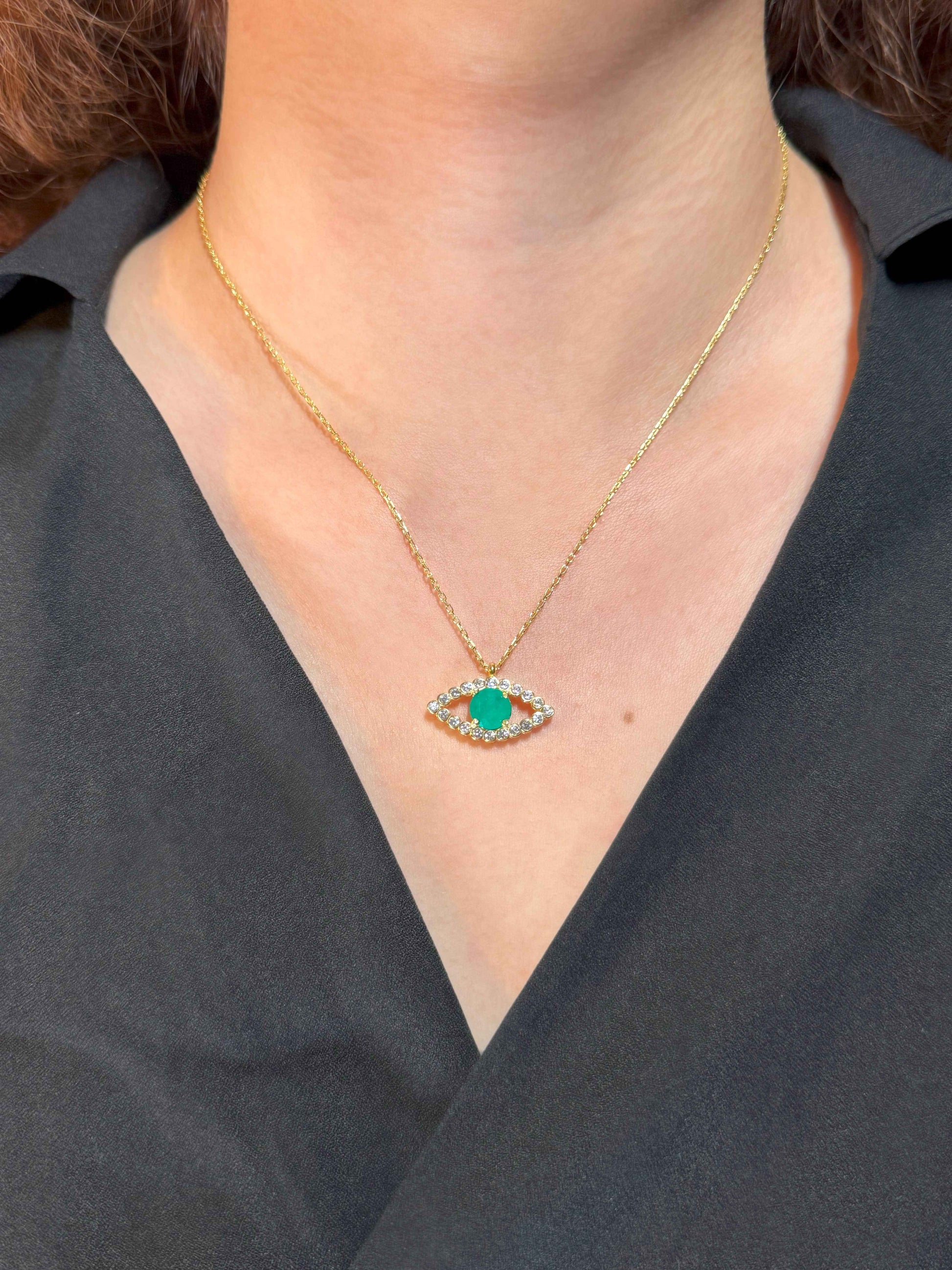 Green Eye Silver Necklace