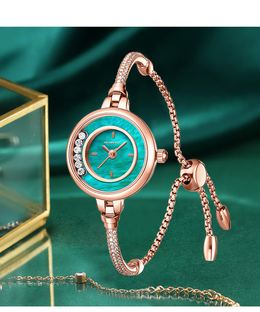 Small Green Table Simple Elegant Circular Women's Watch Like a Bracelet