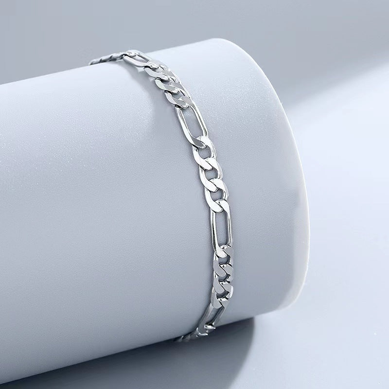 925 Sterling Silver Anklet Figaro Bracelet Hip Hop