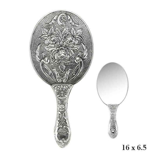 Rose Patterned 925 Sterling Silver Hand Mirror