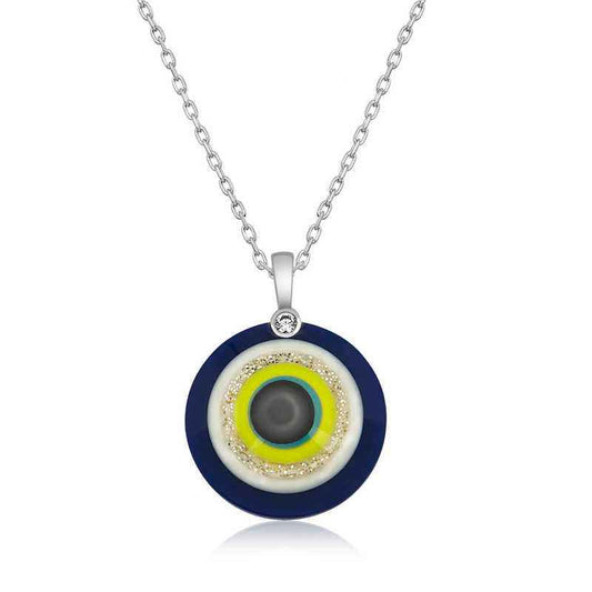 100 Languages "I Love You" Evil Eye Silver Necklace