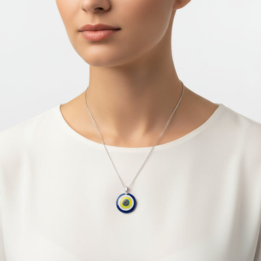 100 Languages "I Love You" Evil Eye Silver Necklace