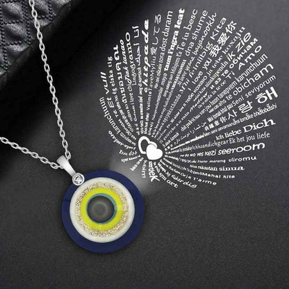 100 Languages "I Love You" Evil Eye Silver Necklace