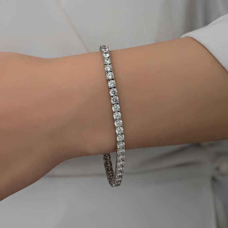 Silver 2.5 mm White Stone Water Channel Women's Bracelet