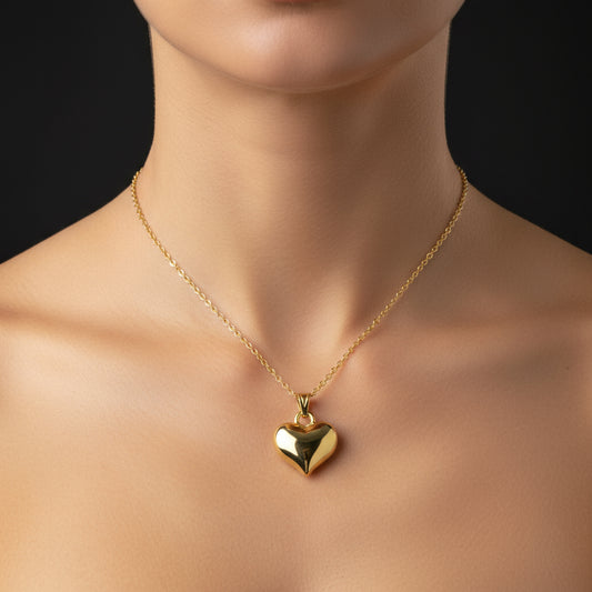 3D Gold Heart Women's Silver Necklace