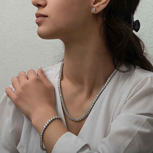 3 mm White Stone Channel Women's Silver Set