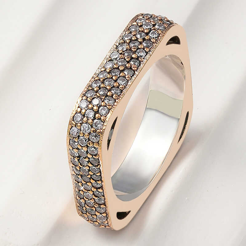 Bague en argent pour femme à trois rangées de créoles carrées