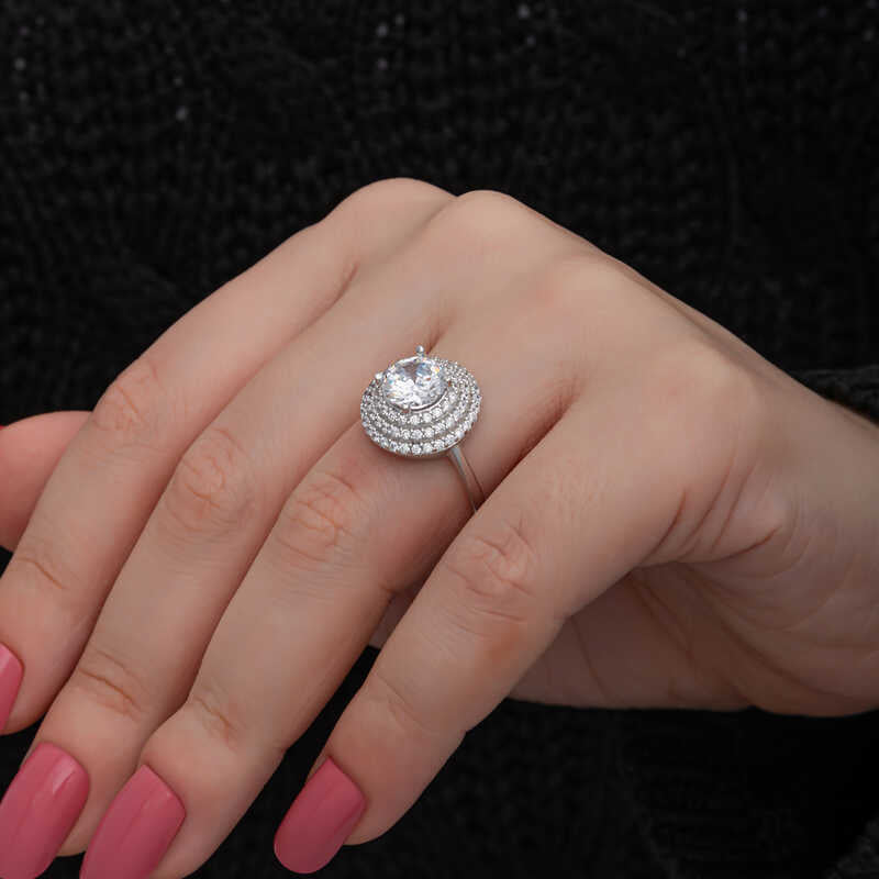 Bague en argent pour femme Anturaj à 3 rangs de pierres