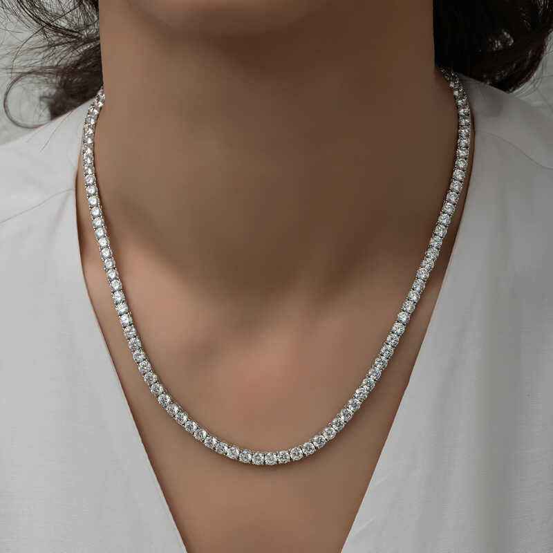 4 mm White Stone Waterway Women's Silver Necklace
