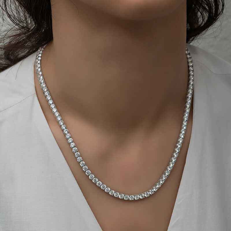 4 mm White Stone Waterway Women's Silver Necklace