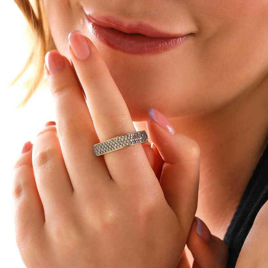 4 Row Square Full Hoop Women's Silver Ring