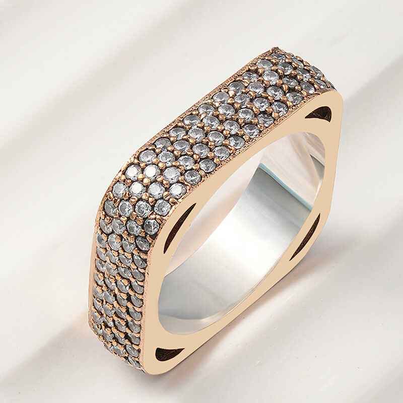 4 Row Square Full Hoop Women's Silver Ring