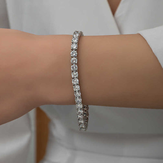 Bracelet en argent pour femme avec pierre blanche de 5 mm
