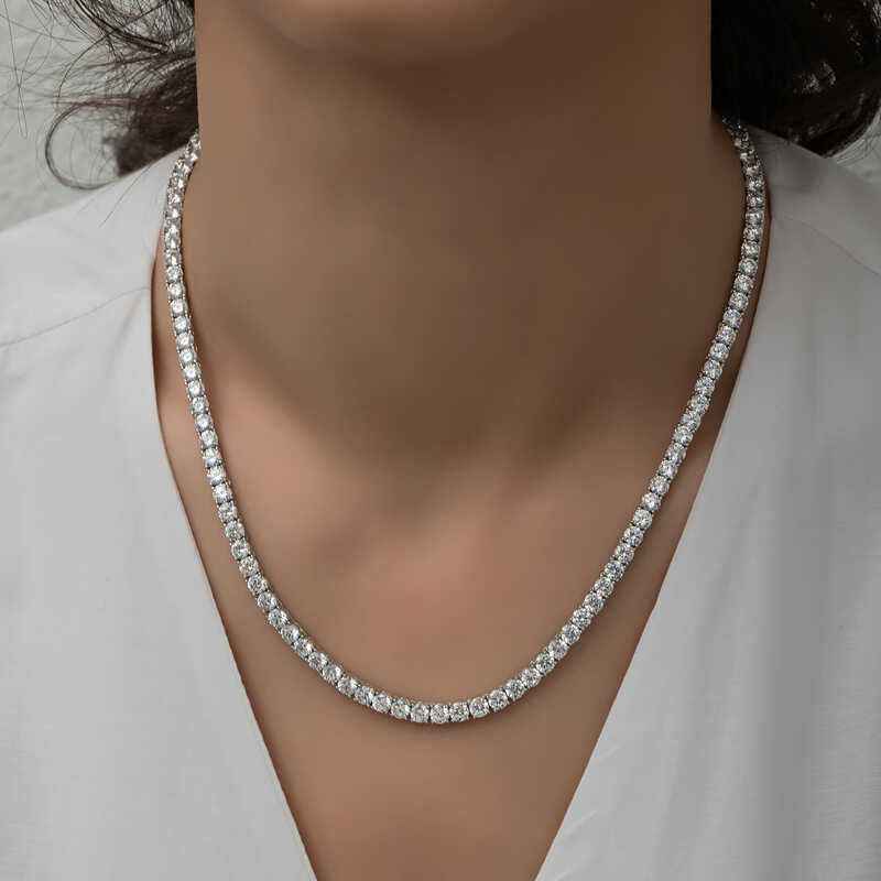 5 mm White Stone Waterway Women's Silver Necklace