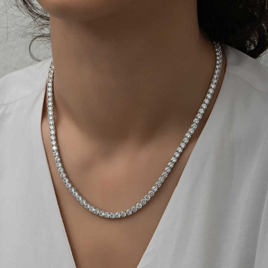 5 mm White Stone Waterway Women's Silver Necklace